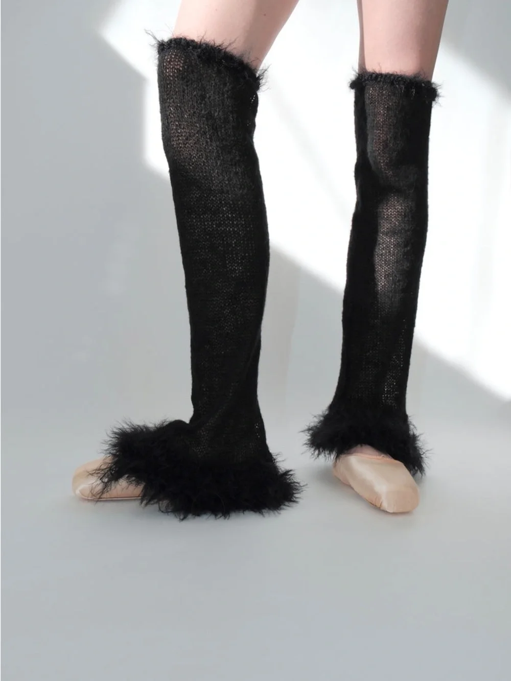 Hotte dancewear Mohair Wool Sugarplum Furry Hand Knit Leg Warmer - Onyx